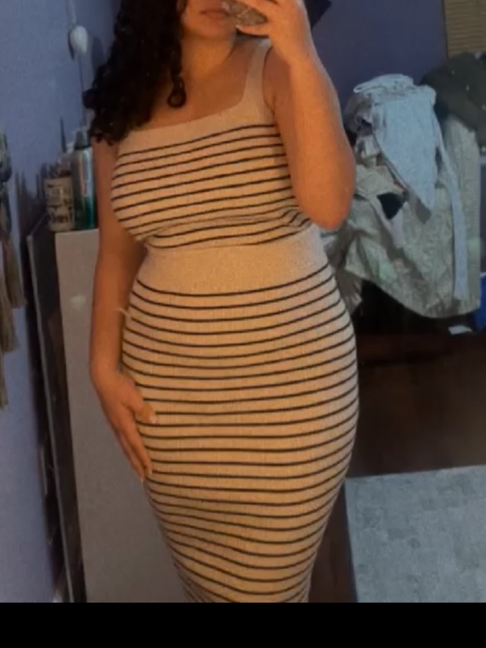 Sleeveless Striped Bodycon 2 piece set in Cream and Black